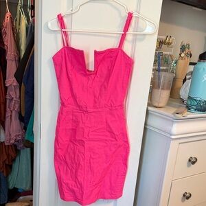 Tobi Hot Pink V-Notch Bodycon Mini Barbie Dress